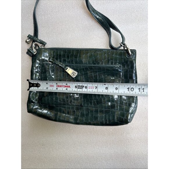 BRIGHTON Green Patent Leather Croc-Embossed Crossbody Bag W/Heart Charm - Picture 9 of 10